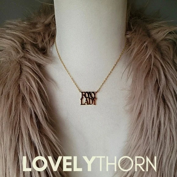 LOVELYTHORN // custom foxy lady 18K gold-plated 16 stainless steel nameplate